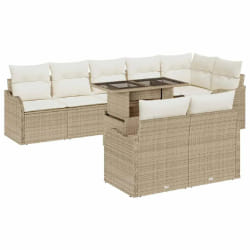 Ensemble de Canapés de Jardin 9 pièces avec Coussins Beige Poly Rattan