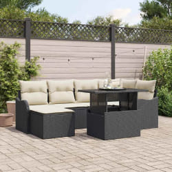vidaXL Ensemble de canapé de jardin avec coussin 7 pcs Noir Poly rotin