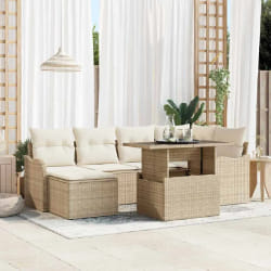 vidaXL Ensemble de canapé de jardin 7 pcs Beige Poly rotin