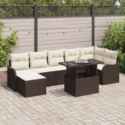 Ensemble de canapés jardin 8 pièces avec coussins marron en poly rattan