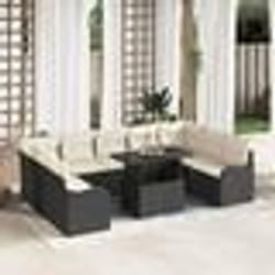 Ensemble de Canapés de Jardin de 10 Pièces avec Coussins Rattan Poly Noir