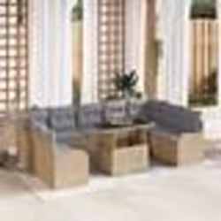 Ensemble de Canapé de Jardin 10 pièces avec Coussins Beige Poly Rattan
