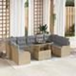 Ensemble de Canapé de Jardin 10 pièces avec Coussins Beige Poly Rattan