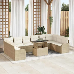 Ensemble de Canapé de Jardin de 11 Pièces avec Coussins Beige Poly Rotin