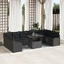 Canapé jardin vidaXL 11 pièces avec coussins en rotin poly noir