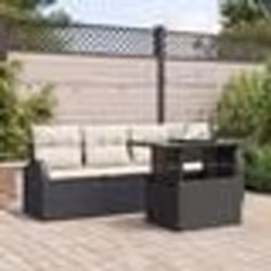 Ensemble de Canapé de Jardin de 5 Pièces avec Coussins Noir Poly Rattan