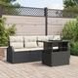 Ensemble de Canapé de Jardin de 5 Pièces avec Coussins Noir Poly Rattan