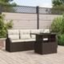 Ensemble de canapés de jardin 5 pièces avec coussins en rotin poly marron