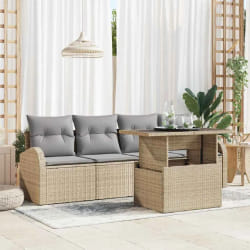 Ensemble de canapé de jardin 5 pièces avec coussins Beige Poly Rattan
