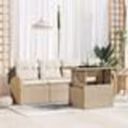 Ensemble de Canapé de Jardin 5 Pièces avec Coussins Beige en Rattan Poly