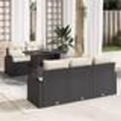 Ensemble de canapé de jardin 6 pièces avec coussins Noir Poly Rotin