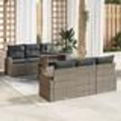 Ensemble de canapé de jardin 7 pièces avec coussins gris en poly rattan