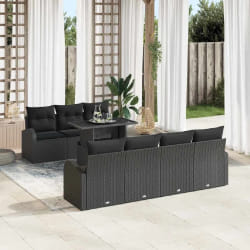 Ensemble de Canapé de Jardin 8 Pièces avec Coussins Noir Poly Rattan