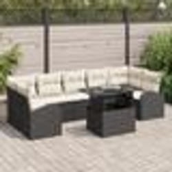 Ensemble de Canapés de Jardin 8 pièces avec Coussins Noir Rotin Poly
