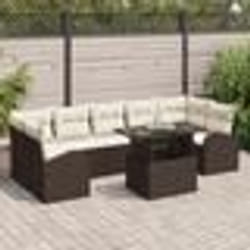 Ensemble de canapé jardin 8 pièces avec coussins Marron Poly Rattan