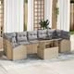 Ensemble de Canapé de Jardin 8 Pièces avec Coussins Beige Poly Rattan