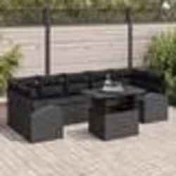 Set de canapé de jardin 8 pièces avec coussins noir poly rattan