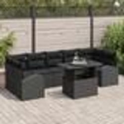 Set de canapé de jardin 8 pièces avec coussins noir poly rattan
