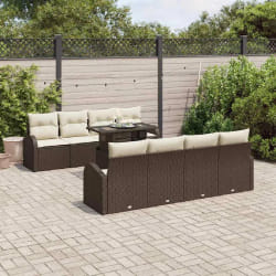 Ensemble de Canapé de Jardin 9 pièces avec Coussins Marron Rattan Poly