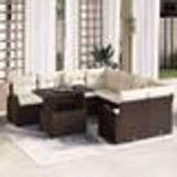 Ensemble de Canapés de Jardin 9 Pièces avec Coussins Marron Rattan Poly
