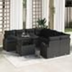 Ensemble de 9 pièces de Canapés de Jardin avec Coussins Noir Poly Rattan