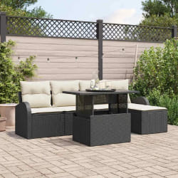 vidaXL Ensemble de canapé de jardin avec coussin 6 pcs Noir Poly rotin