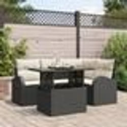 Ensemble de Canapés de Jardin 5 Pièces avec Coussins Noir Rattan Poly