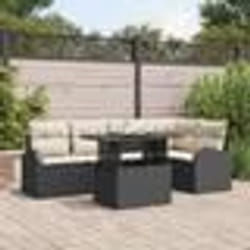 Set de canapé de jardin 6 pièces avec coussins en rotin poly noir