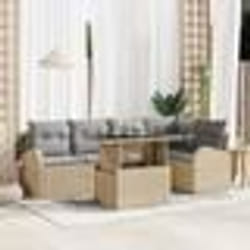 Ensemble de Canapés de Jardin 6 Pièces avec Coussins Beige Rattan Poly