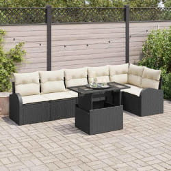 Ensemble de Canapé de Jardin 7 Pièces avec Coussins Rattan Noir