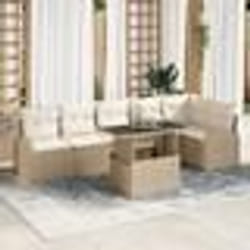 Canapés de jardin 7 pièces avec coussins en rotin beige