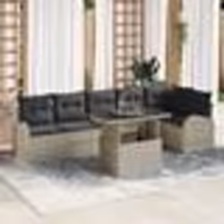 Ensemble de canapé de jardin 7 pièces avec coussins rotin poly gris clair
