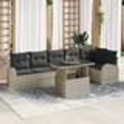 Ensemble de canapé de jardin 7 pièces avec coussins rotin poly gris clair