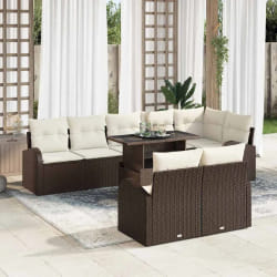 Canapés de Jardin 9 Pièces avec Coussins en Rattan Poly Marron