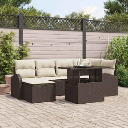 vidaXL Ensemble de canapé de jardin 7 pcs Marron Poly rotin