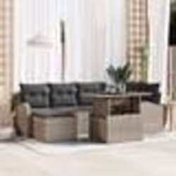 Ensemble de Canapé de Jardin de 7 Pièces avec Coussins Gris Poly Rattan