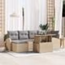 Set de Canapé de Jardin 7 Pièces avec Coussins Beige en Rattan Poly