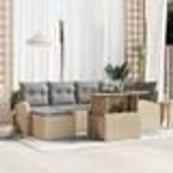 Set de Canapé de Jardin 7 Pièces avec Coussins Beige en Rattan Poly