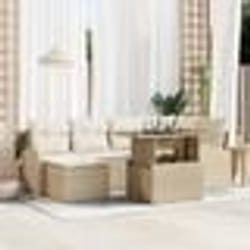 Ensemble de canapé de jardin 7 pièces avec coussins beige en polyrotin