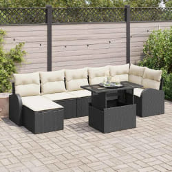 Ensemble de Canapés de Jardin de 8 Pièces avec Coussins Noir Rattan Poly