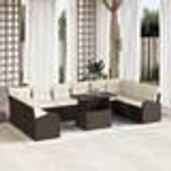 Ensemble de canapé de jardin 11 pièces avec coussins marron poly rattan