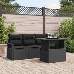 vidaXL Ensemble de canapé de jardin 5 pcs Noir Poly rotin