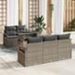 Ensemble de canapé de jardin 6 pièces avec coussins en Rotin Poly gris