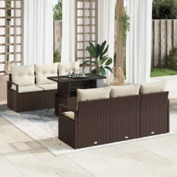 Ensemble de Canapé de Jardin 7 pièces avec Coussins Marron Rattan Poly