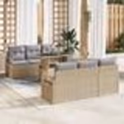 Canapés de Jardin 7 Pièces avec Coussins Beige en Rattan Synthétique