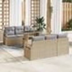 Canapés de Jardin 7 Pièces avec Coussins Beige en Rattan Synthétique