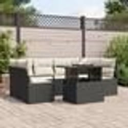 Set de Canapé Jardin vidaXL 7 pièces avec Coussins Rattan Poly Noir