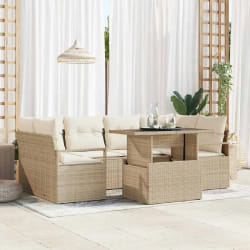 vidaXL Ensemble de canapé de jardin 7 pcs Beige Poly rotin