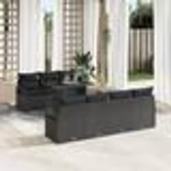 Ensemble de canapés de jardin 8 pièces avec coussins noir poly rattan