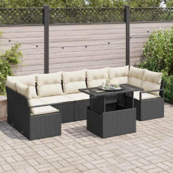 vidaXL Ensemble de canapé de jardin 8 pcs Noir Poly rotin
